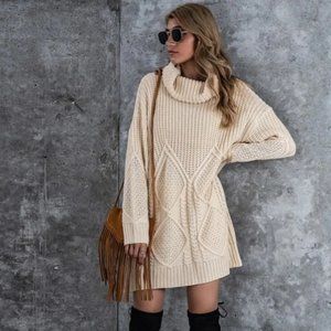 Cowl Neck Drop Shoulder Sweater Dress